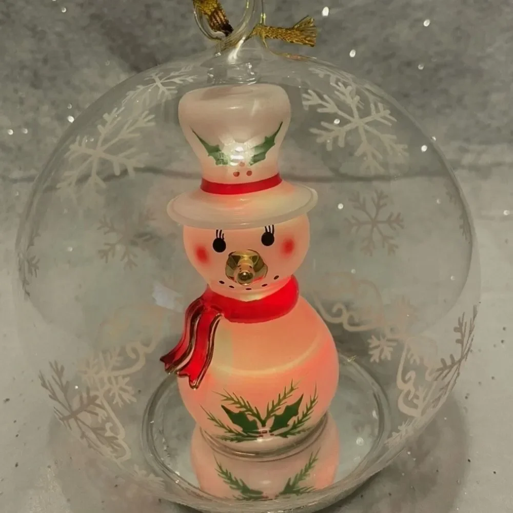 Vintage Soreele LED Lighted Glass Snowman Globe